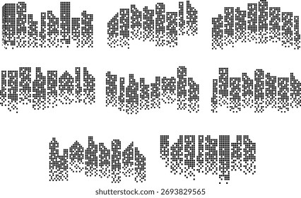 Building Square Silhouette design features simple, geometric outlines of buildings, creating a modern and urban visual style.
