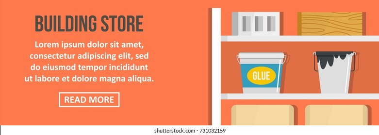 Building store banner horizontal concept. Flat illustration of building store banner horizontal vector concept for web design