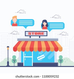 Building store concept with people chat 