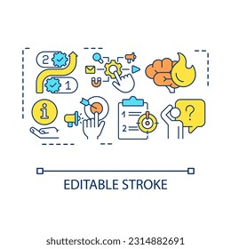 Building Strategy Concept Icon. Brainstorming. Analytischer Prozess. Passen Sie den Geschäftsplan an. Lösen Sie das Problem abstrakte Idee dünne Linie Illustration. Einzeln Umrisszeichnung. Bearbeitbarer Strich. Arithmetik verwendet