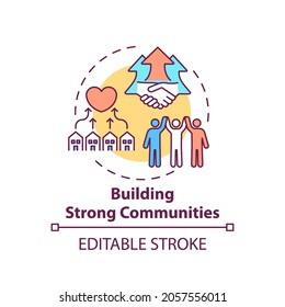 Building strong communities concept icon. Corporate value idea thin line illustration. Supportive relationship. Fostering employee wellbeing. Vector isolated outline RGB color drawing. Editable stroke