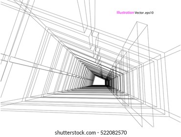 building structure abstract, 3d illustration, vector