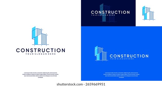 Estructura de edificio, construcción de departamento, estilo de combinación de línea abstracta, ilustración de diseño de Vector.
