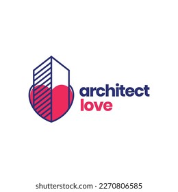 building structure architect love abstract minimalist logo design icon vector illustration