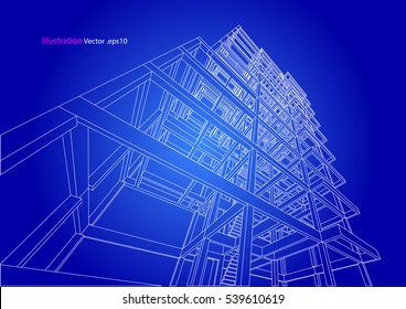 building structure architecture abstract drawing, 3d illustration vector