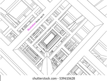 building structure architecture abstract drawing, 3d illustration vector