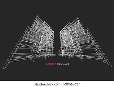 building structure architecture abstract drawing, 3d illustration vector