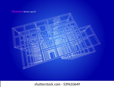 building structure architecture abstract drawing, 3d illustration vector