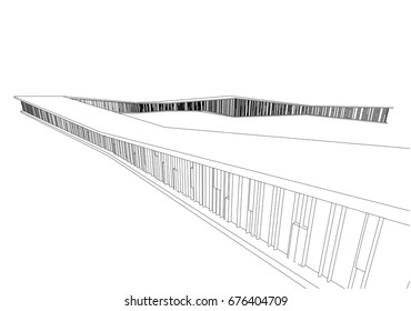 building structure architecture abstract drawing, 3d illustration vector