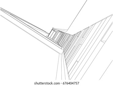 building structure architecture abstract drawing, 3d illustration vector