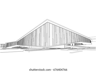 building structure architecture abstract drawing, 3d illustration vector