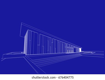 building structure architecture abstract drawing, 3d illustration vector
