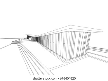 building structure architecture abstract drawing, 3d illustration vector