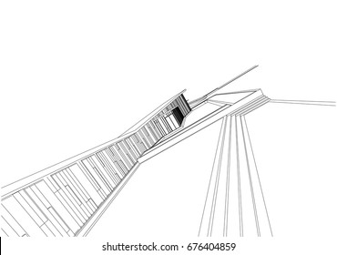 building structure architecture abstract drawing, 3d illustration vector