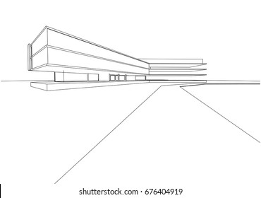building structure architecture abstract drawing, 3d illustration vector