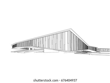 building structure architecture abstract drawing, 3d illustration vector