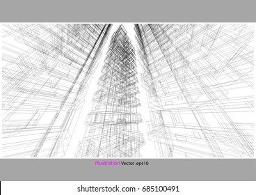 building structure architecture abstract drawing, 3d illustration vector