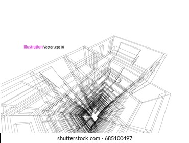 building structure architecture abstract drawing, 3d illustration vector