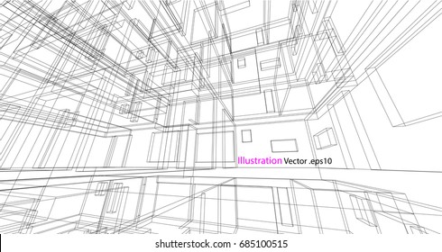 building structure architecture abstract drawing, 3d illustration vector