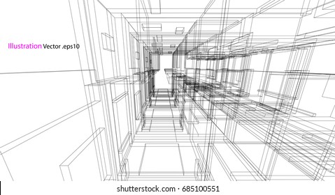 building structure architecture abstract drawing, 3d illustration vector