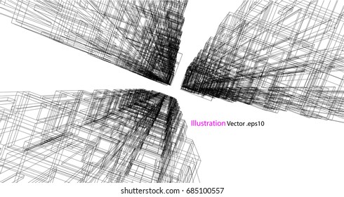 building structure architecture abstract drawing, 3d illustration vector