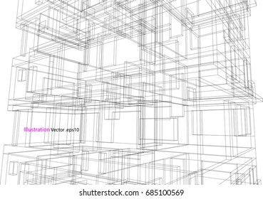 building structure architecture abstract drawing, 3d illustration vector