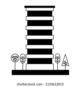 building structure with trees plants isolated icon