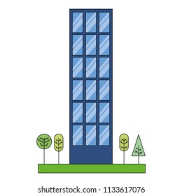 building structure with trees plants isolated icon