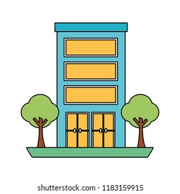 building structure with trees plants isolated icon