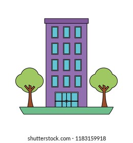building structure with trees plants isolated icon
