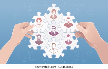 Building A Successful Work Team. Metaphoric vector illustration on the subject of "Business Relations".