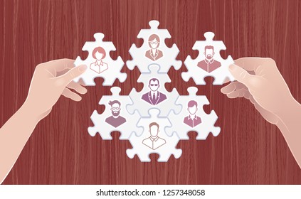 Building A Successful Work Team. Metaphoric vector illustration on the subject of "Business Relations".
