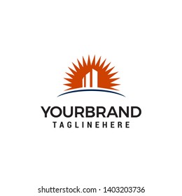 building with sun logo design concept template vector