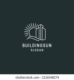 Building sun logo icon flat design template 