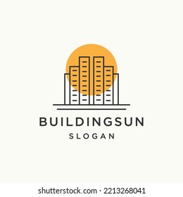 Building sun logo icon flat design template 