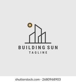 Estilo de ilustración de icono de Vector de logotipo de sol de construcción