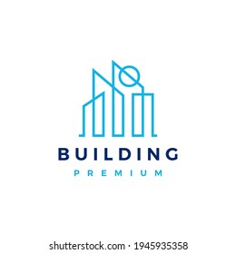 building and sun outline logo vector icon illustration