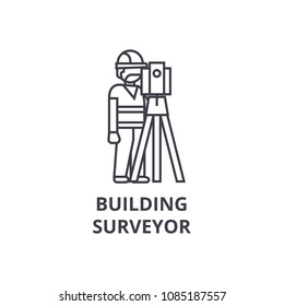 building surveyor vector line icon, sign, illustration on background, editable strokes