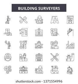 Building surveyors line icons, signs set, vector. Building surveyors outline concept, illustration: building,surveyor,engineering,equipment,engineer,construction,industry