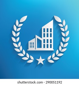Building symbol on blue background,clean vector