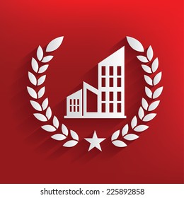 Building symbol on red background,clean vector