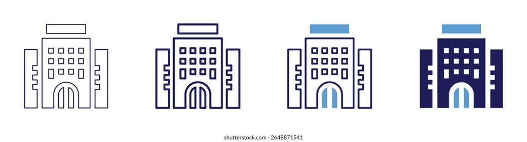 Ícone do sistema de construção em 4 estilos diferentes. Linha Fina, Linha, Linha Negrito, Duotônico. Estilo duotônico. Traçado editável.