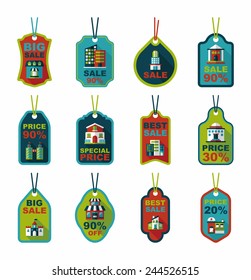 Building tag flat design background set, eps10