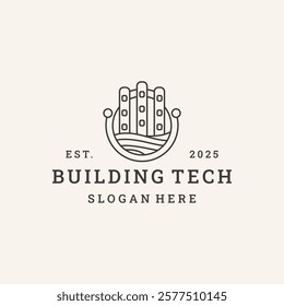 Building tech logo vector hipster vintage icon illustration