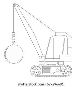 Building technics. The machine for demolition and destruction of buildings. Coloring for children