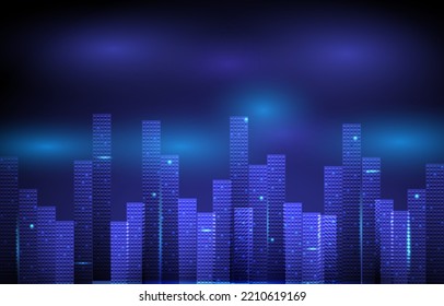 Building technology. Abstract image of a cityscape building digital on blue background. Shape of buildings technology vector illustration concept. Big city background architectural.