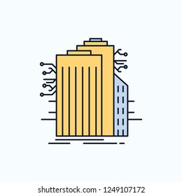 Building, Technology, Smart City, Connected, internet Flat Icon. green and Yellow sign and symbols for website and Mobile appliation. vector illustration