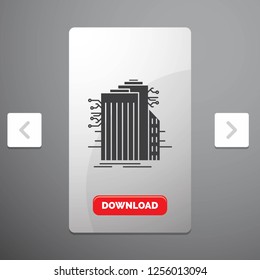 Building, Technology, Smart City, Connected, internet Glyph Icon in Carousal Pagination Slider Design & Red Download Button