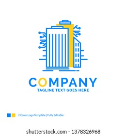 Building, Technology, Smart City, Connected, internet Blue Yellow Business Logo template. Creative Design Template Place for Tagline.