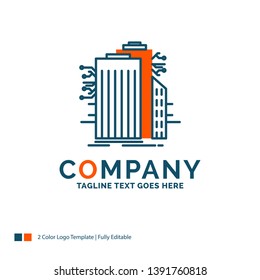 Building, Technology, Smart City, Connected, internet Logo Design. Blue and Orange Brand Name Design. Place for Tagline. Business Logo template.